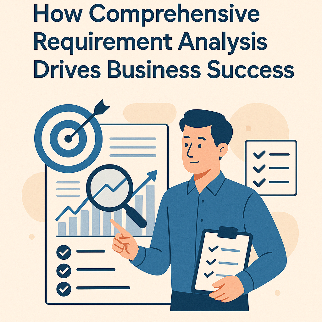 Business analyst reviewing charts and checklists for requirement analysis